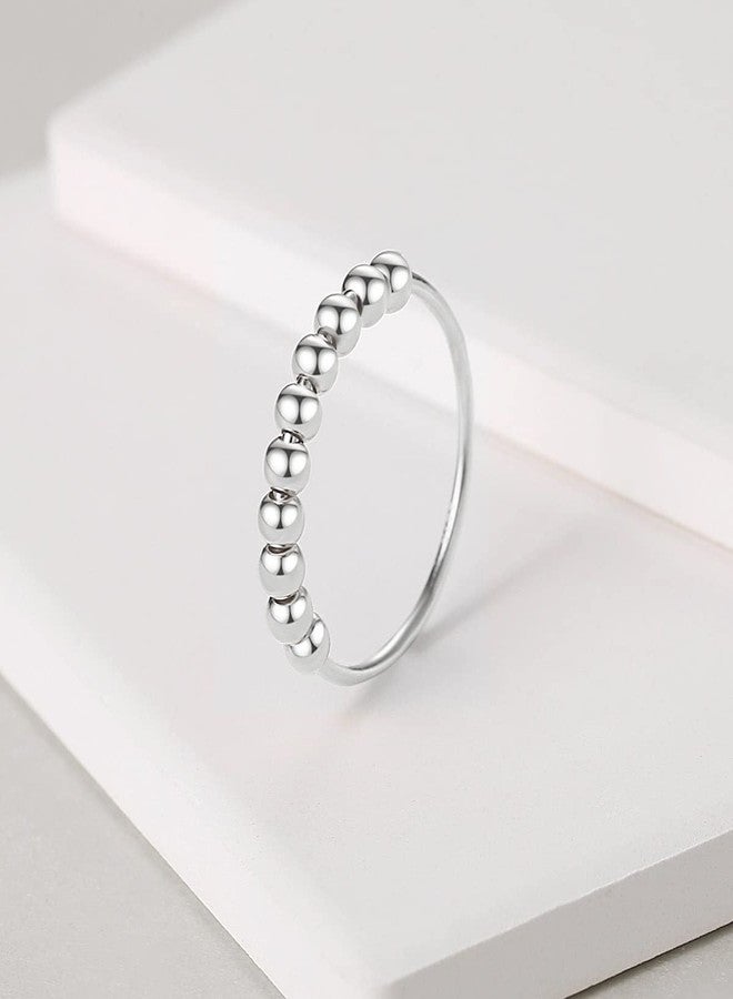 Jacruces 925 Sterling Silver Rings Anxiety Rings Fidget Ring for Women & Men Silver Spinner Thumb Ring with Beads Spinning Stress Relief Anxiety Fidget Jewelry Ideal Gift, Size 7 - Image 3